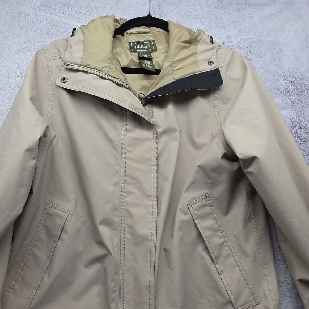 L.L.Bean Women's XS Gore-Tex Hooded Jacket Khaki Tan Nylon Lined Waterproof